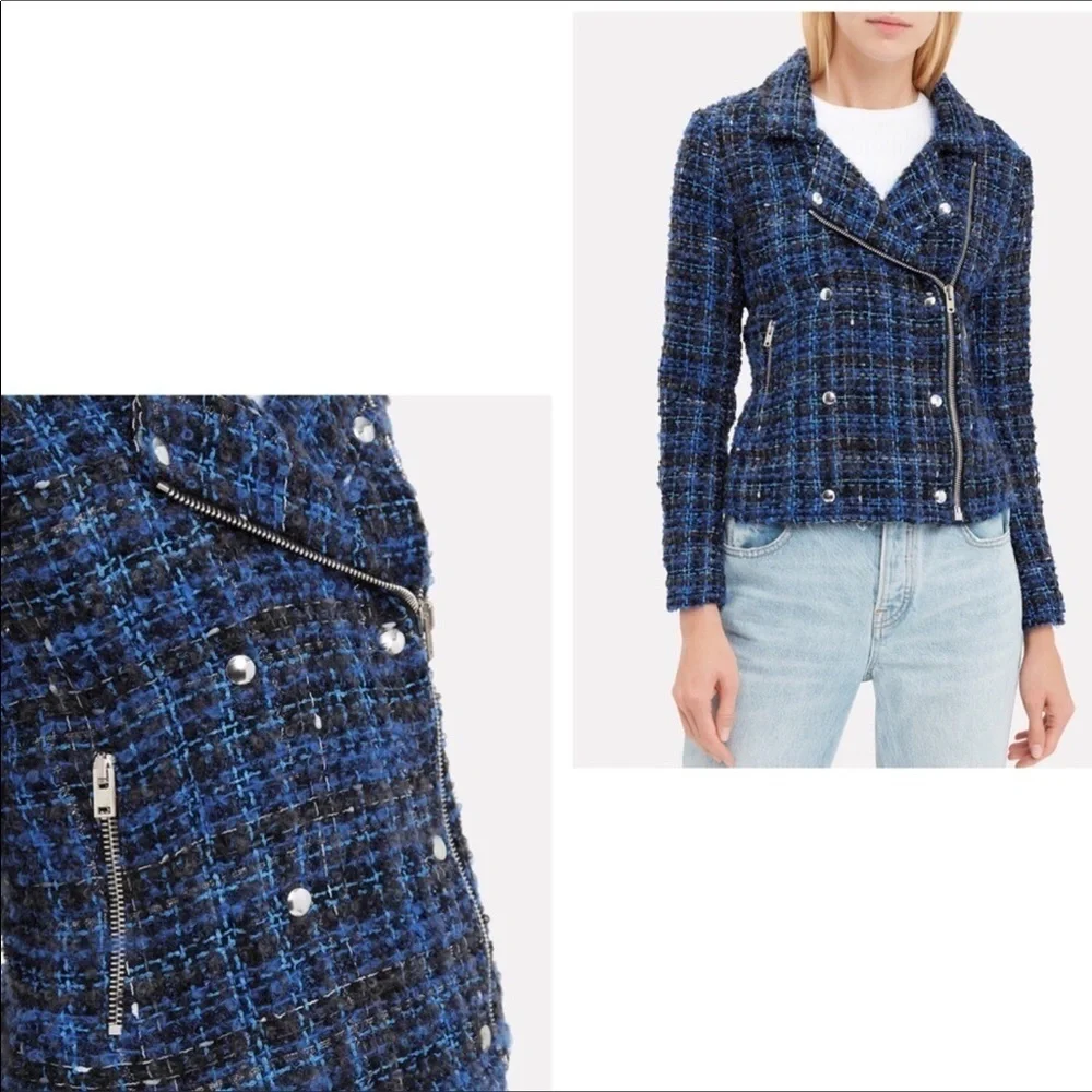 IRO Paris Skye Plaid Moto Tweed Jacket - Picture 7 of 14